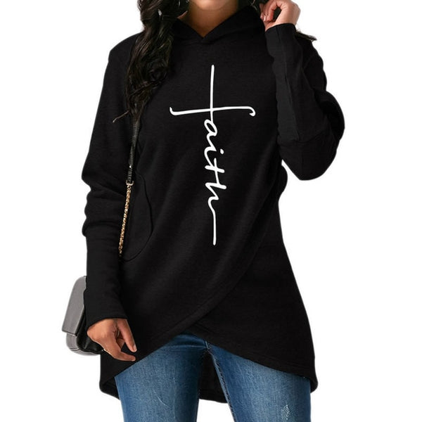 Women Hoodies Large Size Faith Print Sweatshirt Hoodies